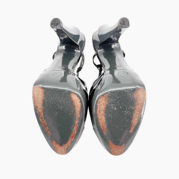 Chanel Cap Toe Slingback Pump Size 38.5 US 7.5-8 Black Patent Platform High Heel - Picture 12 of 14